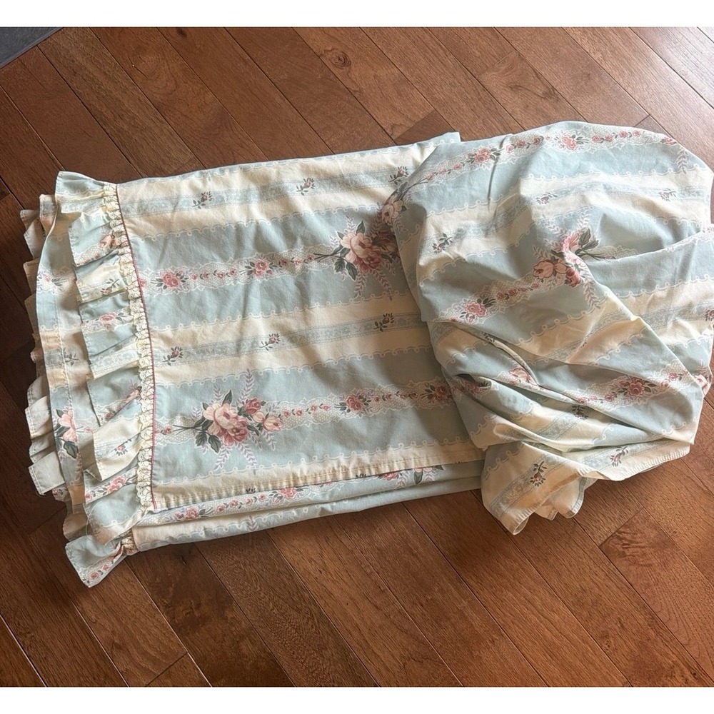 Vintage Floral Stripe Fitted  Flat Sheet Set JC Penney Percale Full